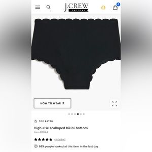 J. Crew Factory/Mercantile High-Rise Scalloped Bikini Bottom, Black, Size M, NWT